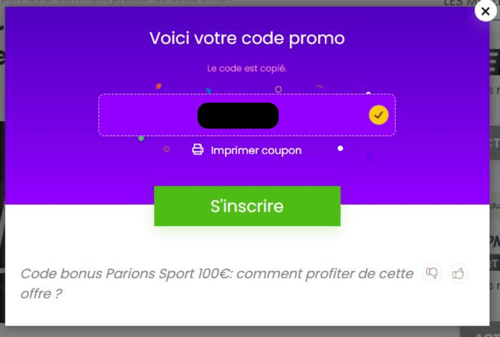 code bonus Parions Sport copié